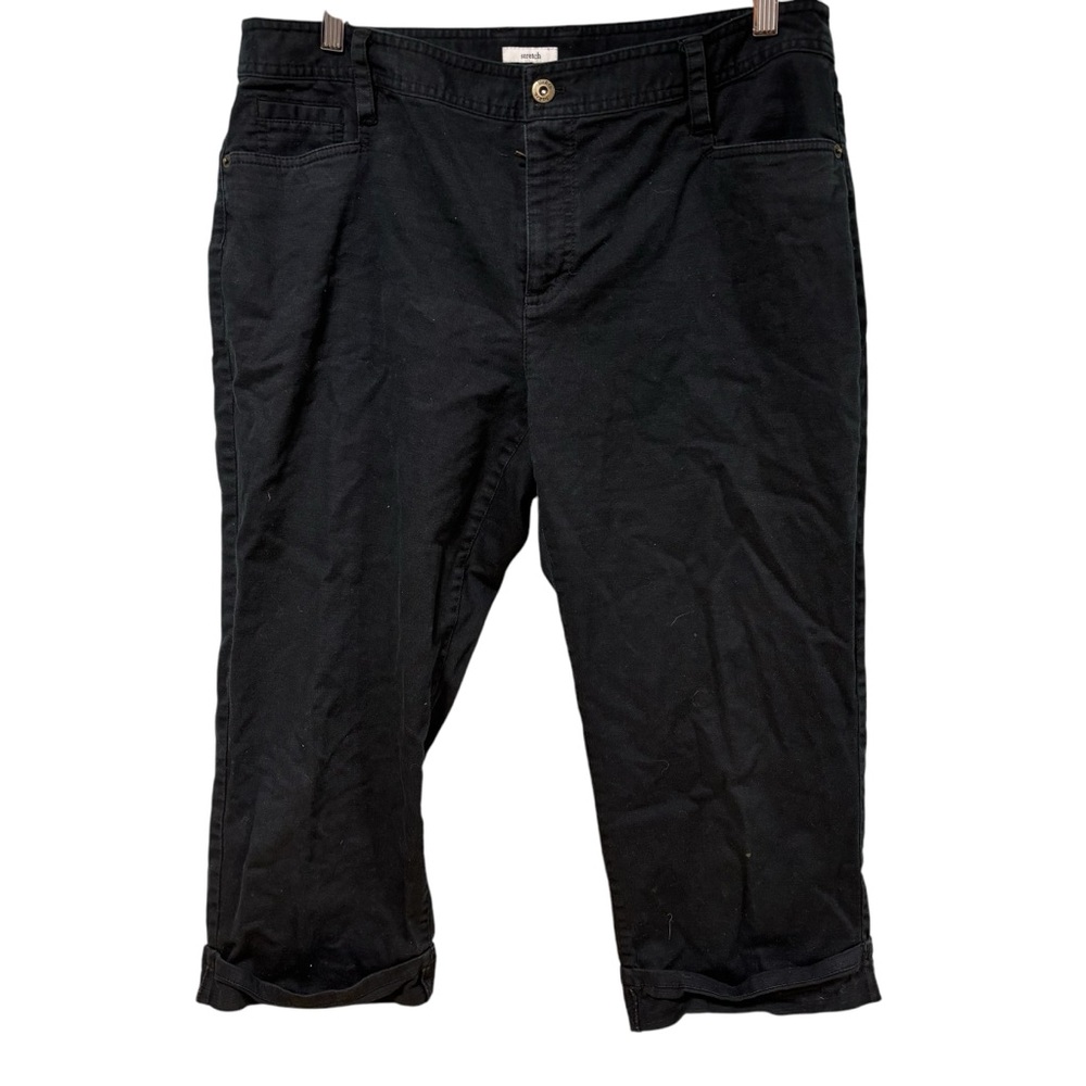 Liz & Co Black Capri Pants Womens 16 Stretch Cropped Cotton Trousers Casual #111